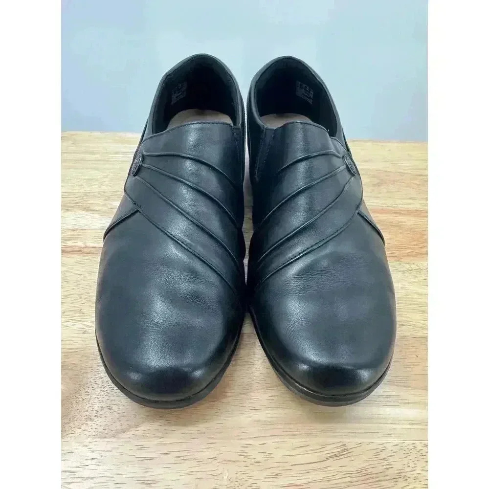 Clarks Black Wedge Loafer Slip-Ons‎ Leather Shoes Women's Casual Comfort Size 11